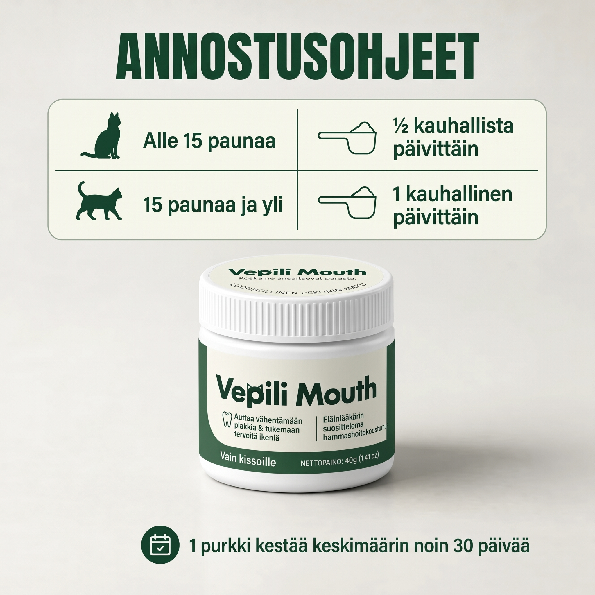 Vepili-suunhoito kissoille – puhtaat hampaat ja raikas hengitys